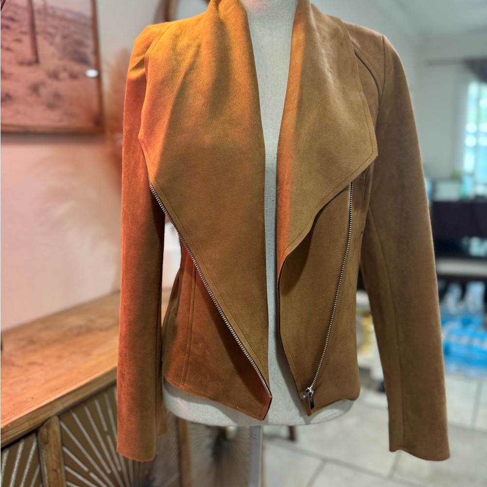 Tahari Tan Faux Suede Jacket Medium